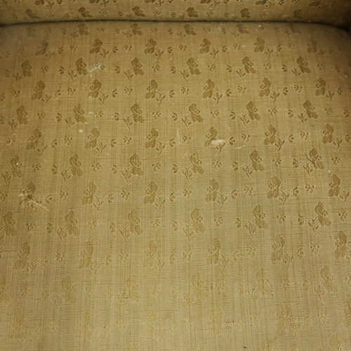 360 - GEORGE III ELM WING ARMCHAIR. Circa 1800, in green patterned upholstery 83cmw x 123cm t.