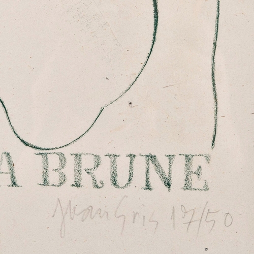 73 - JUAN GRIS. MARCELLE LA BRUNE (s.9725), MARCELLE THE BRUNETTE. original lithograph in green on chine ... 