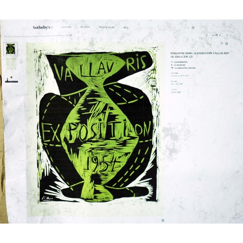 80 - PABLO PICASSO. EXPOSITION VALLAURIS. (d) Linocut, 70cm x 55cm, framed. (Subject to ARR - see Buyers ... 