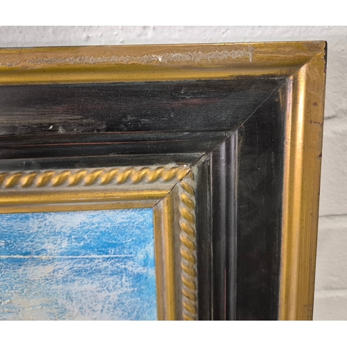 81 - KEN DAVIS. CAMEL DRIVER AND PYRAMIDS. oil on board, 50cm x 60cm, framed.