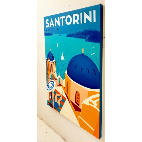 89 - SANTORINI ISLAND PRINT ON CANVAS. 120cm H x 90cm W.