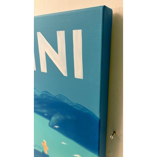 89 - SANTORINI ISLAND PRINT ON CANVAS. 120cm H x 90cm W.