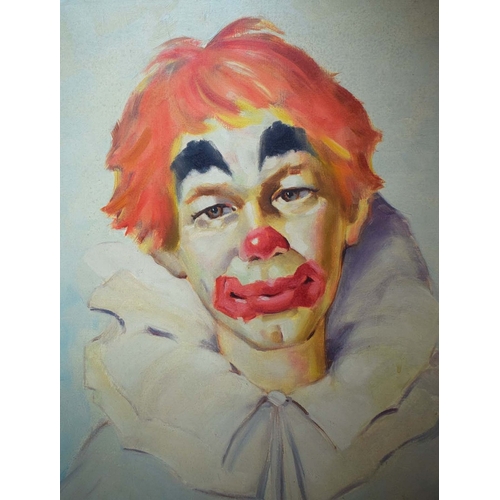 92 - J. MOLERO. CLOWN. oil on canvas, 79cm x 55cm, framed.