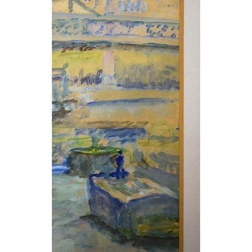 93 - 20TH CENTRUY SCHOOL. CITY SCENES (2). a pair of watercolours in stepped frames, unsigned, one 79cm x... 