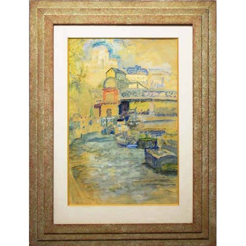 93 - 20TH CENTRUY SCHOOL. CITY SCENES (2). a pair of watercolours in stepped frames, unsigned, one 79cm x... 