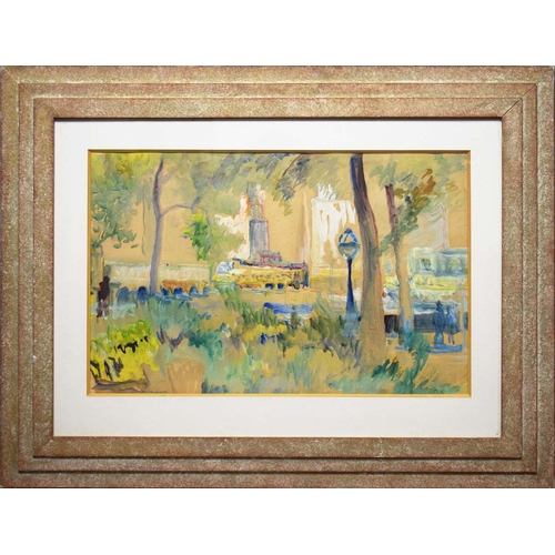 93 - 20TH CENTRUY SCHOOL. CITY SCENES (2). a pair of watercolours in stepped frames, unsigned, one 79cm x... 