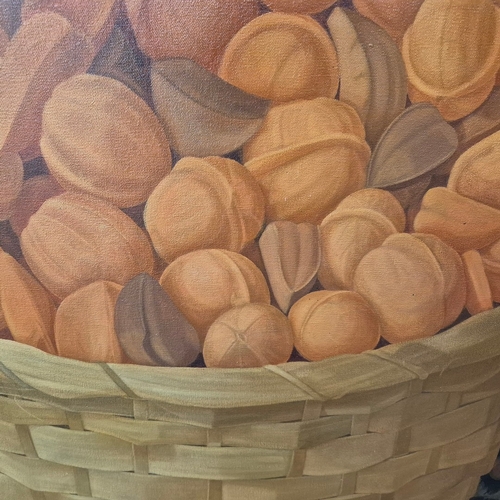 94 - LISA SMITH (BRITISH 21ST CENTURY). MIXED NUTS AND PEARS. Oil on canvas, 90 x 152cm, framed.