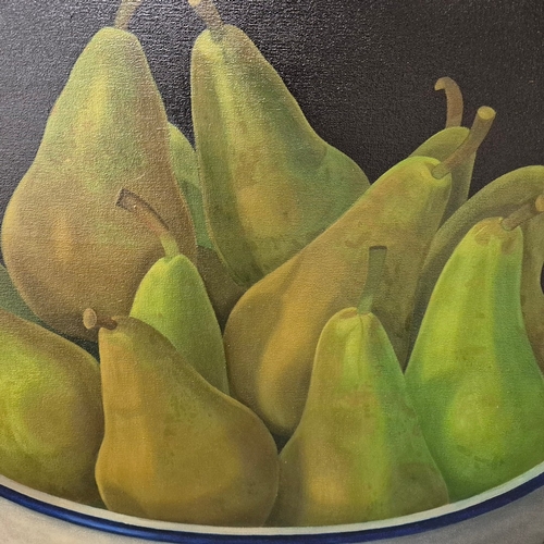 94 - LISA SMITH (BRITISH 21ST CENTURY). MIXED NUTS AND PEARS. Oil on canvas, 90 x 152cm, framed.