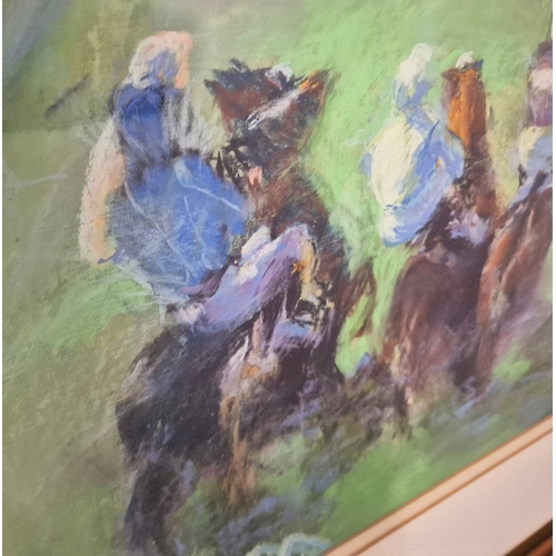 95 - CONSTANCE HALFORD THOMPSON. OUT OF THE STALLS. pastel, 68cm x 74cm, framed.