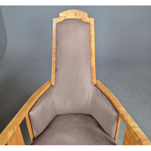 11 - PAIR OF 1920s ART DECO SWEDISH GRACE BIRCH ARMCHAIRS. Of slatted construction with grey upholstered ... 