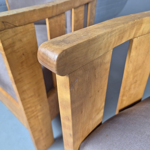 11 - PAIR OF 1920s ART DECO SWEDISH GRACE BIRCH ARMCHAIRS. Of slatted construction with grey upholstered ... 