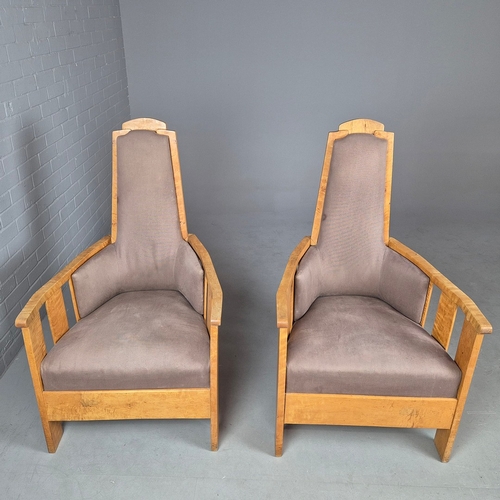 11 - PAIR OF 1920s ART DECO SWEDISH GRACE BIRCH ARMCHAIRS. Of slatted construction with grey upholstered ... 