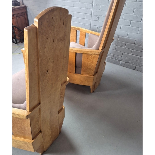 11 - PAIR OF 1920s ART DECO SWEDISH GRACE BIRCH ARMCHAIRS. Of slatted construction with grey upholstered ... 