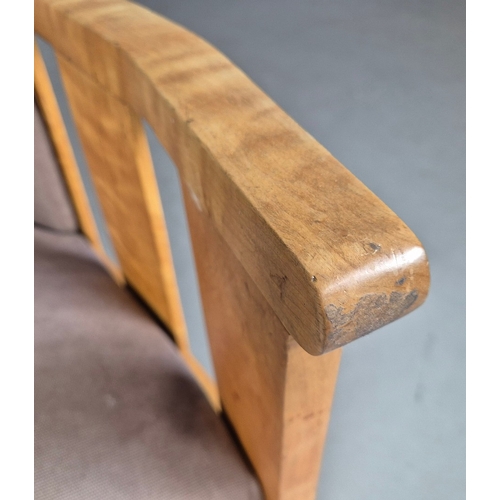 11 - PAIR OF 1920s ART DECO SWEDISH GRACE BIRCH ARMCHAIRS. Of slatted construction with grey upholstered ... 