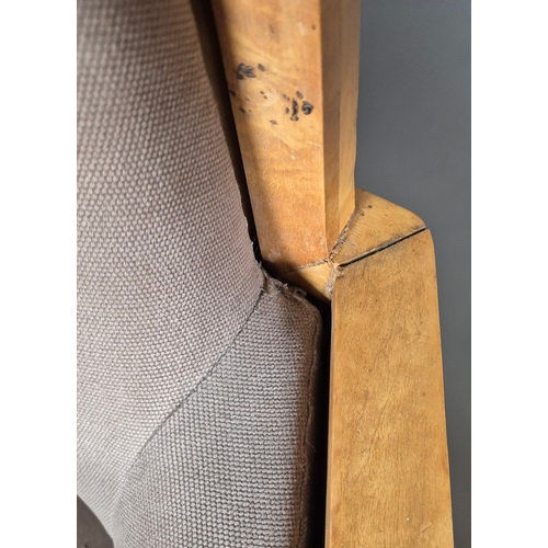 11 - PAIR OF 1920s ART DECO SWEDISH GRACE BIRCH ARMCHAIRS. Of slatted construction with grey upholstered ... 