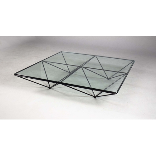 18 - PAOLO PIVA ALANDA COFFEE TABLE FOR B&B ITALIA CIRCA 1980s. Glass top on geometric lacquered steel ba... 