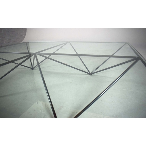 18 - PAOLO PIVA ALANDA COFFEE TABLE FOR B&B ITALIA CIRCA 1980s. Glass top on geometric lacquered steel ba... 