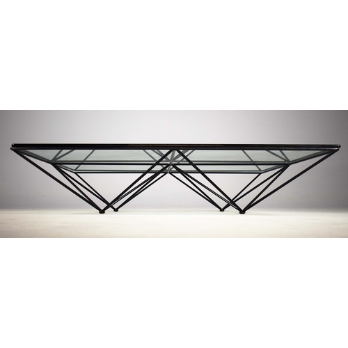 18 - PAOLO PIVA ALANDA COFFEE TABLE FOR B&B ITALIA CIRCA 1980s. Glass top on geometric lacquered steel ba... 