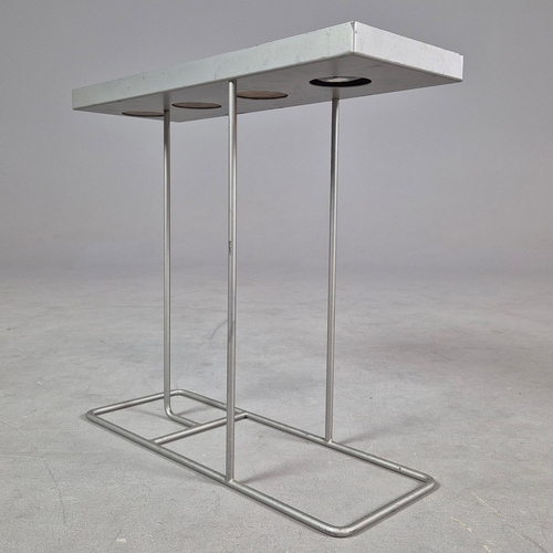 21 - 1990s ROBIN DAY SIDE TABLE FOR HABITAT WITH WOOD AND BLACK CERAMIC TOP. 45cm H x 48cm W x 18cm D.