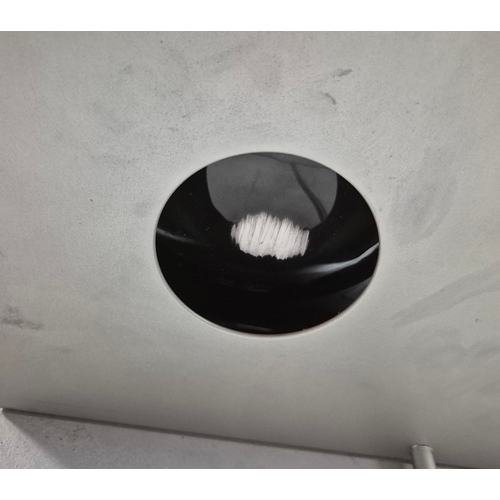 21 - 1990s ROBIN DAY SIDE TABLE FOR HABITAT WITH WOOD AND BLACK CERAMIC TOP. 45cm H x 48cm W x 18cm D.