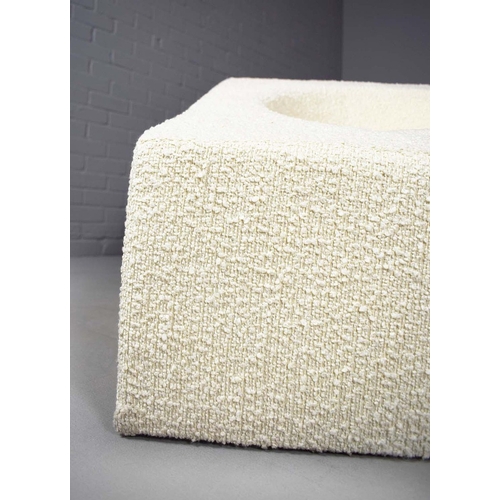 31 - PAIR OF 1980s ITALIAN SPACE AGE LOUNGE CHAIRS. With off white boucle upholstery 62cm H x 88cm W x 88... 