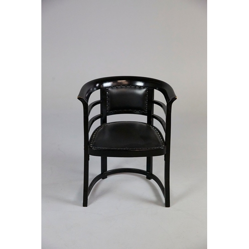 7 - EARLY 20th CENTURY FLEDERMAUS EBONISED ARMCHAIR BY JOSEF HOFFMANN FOR J&J KOHN. With a studded black... 