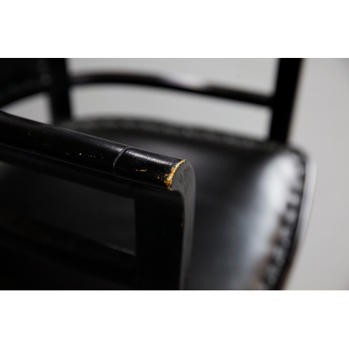 7 - EARLY 20th CENTURY FLEDERMAUS EBONISED ARMCHAIR BY JOSEF HOFFMANN FOR J&J KOHN. With a studded black... 