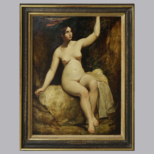 1 - WILLIAM ETTY R.A. (BRITISH 1787- 1849). SEATED FEMALE NUDE. oil on board, 71cm x 57cm, framed, Prove... 
