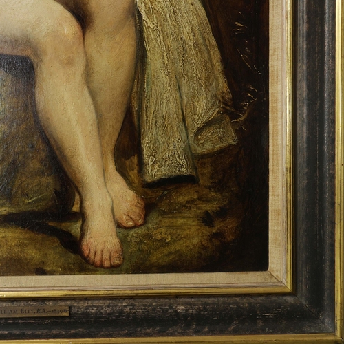 1 - WILLIAM ETTY R.A. (BRITISH 1787- 1849). SEATED FEMALE NUDE. oil on board, 71cm x 57cm, framed, Prove... 