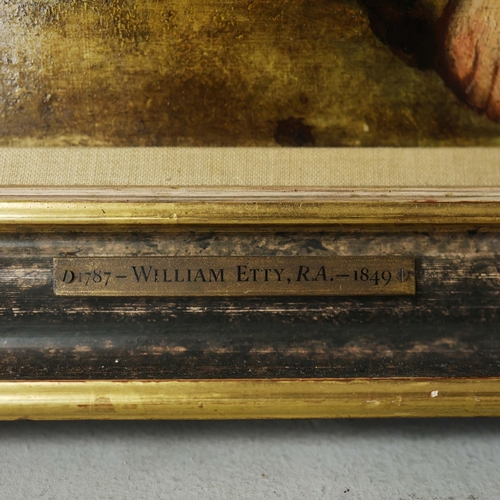 1 - WILLIAM ETTY R.A. (BRITISH 1787- 1849). SEATED FEMALE NUDE. oil on board, 71cm x 57cm, framed, Prove... 