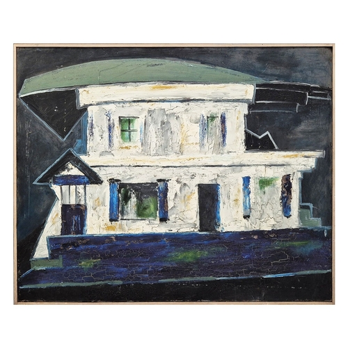 22 - CONTINENTAL SCHOOL (20TH CENTURY). WHITE VILLA. oil on board, 88cm x 109cm, framed.