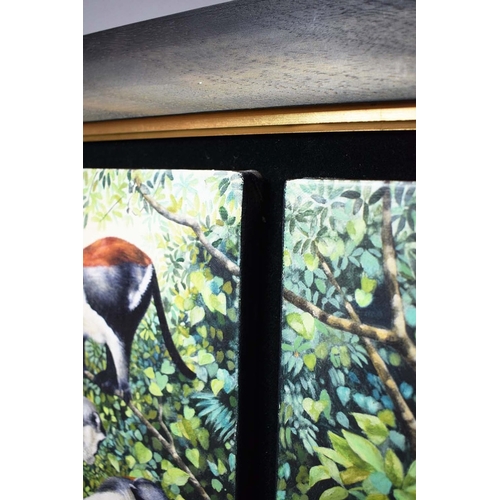 24 - PENELOPE FULLJAMES (BRITISH, B. 1949). ROLOWAY MONKEYS. (d) oil on canvas, four panels framed as one... 