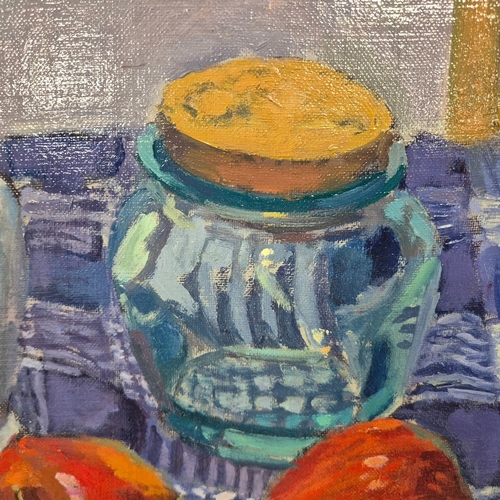 26 - SPANISH IMPRESSIONIST SCHOOL. STILL LIFE WITH APPLES AND VASES. oil on canvas, signed 'Vinyeta', 66c... 