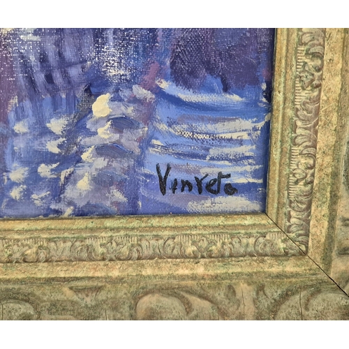 26 - SPANISH IMPRESSIONIST SCHOOL. STILL LIFE WITH APPLES AND VASES. oil on canvas, signed 'Vinyeta', 66c... 