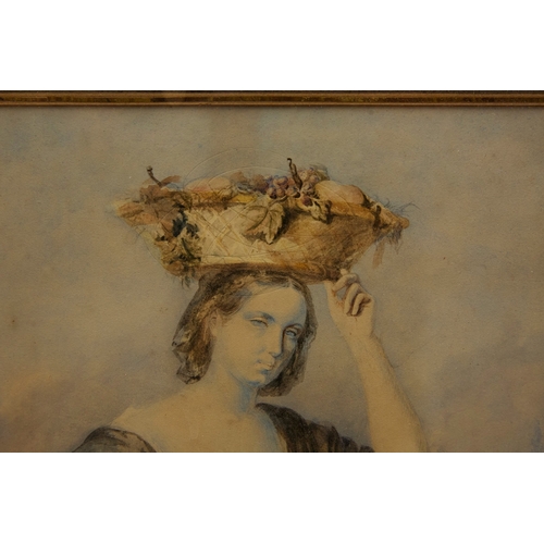 3 - 19TH CENTURY BRITISH SCHOOL. LADY CARRYING BASKET OF FRUIT. watercolour, dated 1826, 43cm x 36cm, fr... 
