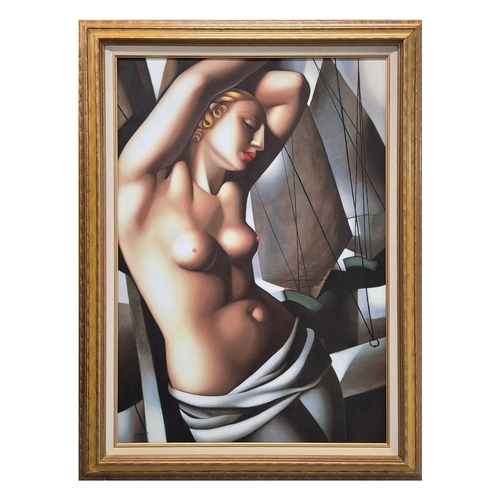 34 - AFTER TAMARA DE LEMPICKA (POLISH 1894-1980). BLUE HOUR, 1932. oil on canvas, 109cm x 78cm, framed.