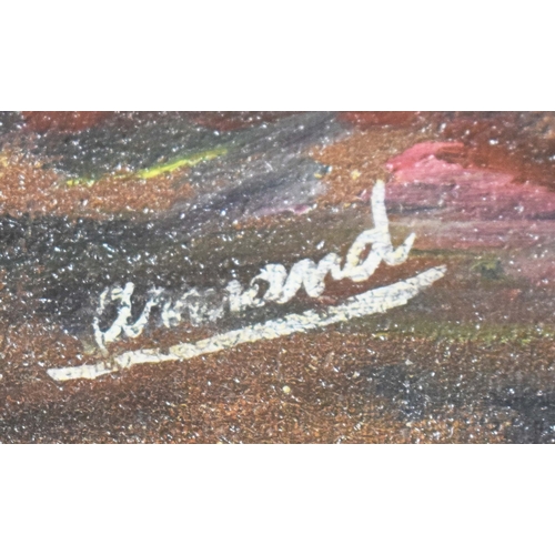 38 - ARMAND (20TH CENTURY POSSIBLY HAITIAN). CARIBBEAN VIEW WITH FIGURES. Oil on Canvas, 43cms x 30cms. s... 