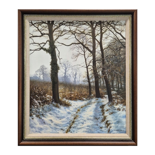 39 - DAVID SMITH (BRITISH B. 1949). WINTER LANSCAPE, KENT. (d) oil on canvas, 83cm x 73cm, framed. (Subje... 