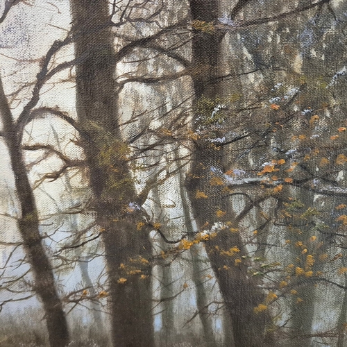 39 - DAVID SMITH (BRITISH B. 1949). WINTER LANSCAPE, KENT. (d) oil on canvas, 83cm x 73cm, framed. (Subje... 