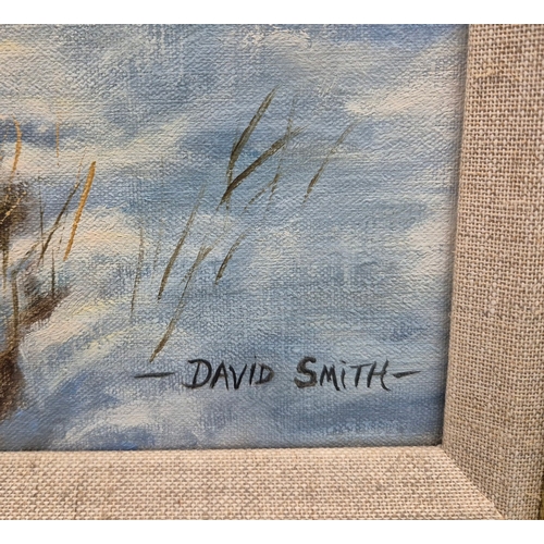 39 - DAVID SMITH (BRITISH B. 1949). WINTER LANSCAPE, KENT. (d) oil on canvas, 83cm x 73cm, framed. (Subje... 
