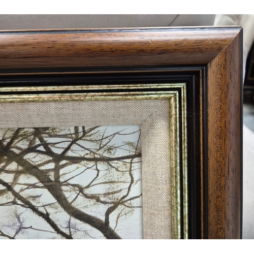 39 - DAVID SMITH (BRITISH B. 1949). WINTER LANSCAPE, KENT. (d) oil on canvas, 83cm x 73cm, framed. (Subje... 