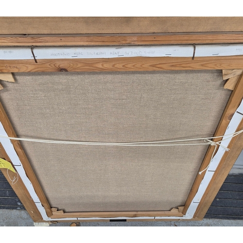 39 - DAVID SMITH (BRITISH B. 1949). WINTER LANSCAPE, KENT. (d) oil on canvas, 83cm x 73cm, framed. (Subje... 