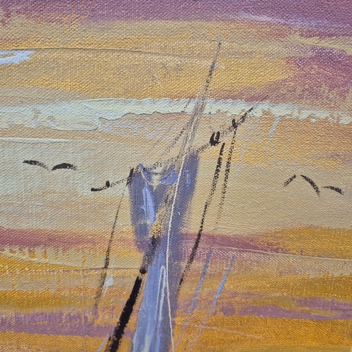 44 - SPANISH SCHOOL (21ST CENTURY). FISHERMAN BY THE SEA. signed by the artist, oil on canvas, 59cm x 157... 