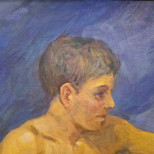 47 - ANATOLIY DEMENKO (21ST CENTURY). RELAXING ON THE BEACH. oil on canvas, 60cm x 79.5cm.