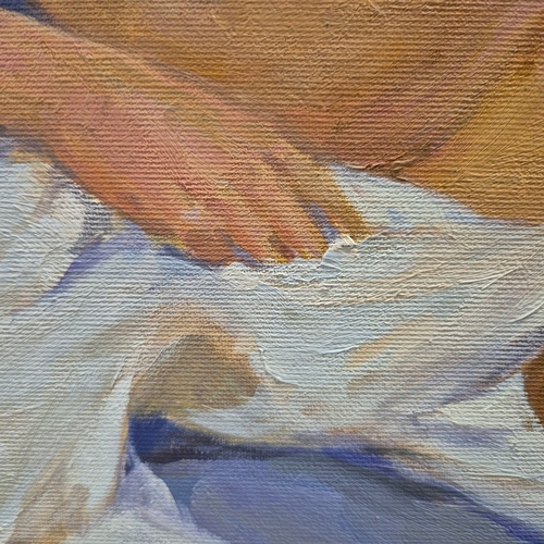 47 - ANATOLIY DEMENKO (21ST CENTURY). RELAXING ON THE BEACH. oil on canvas, 60cm x 79.5cm.