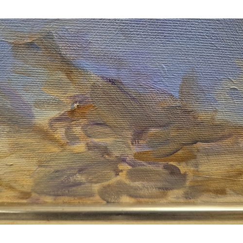 47 - ANATOLIY DEMENKO (21ST CENTURY). RELAXING ON THE BEACH. oil on canvas, 60cm x 79.5cm.