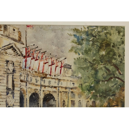 48 - JOHN BRYCE (19342022). STATE VISIT, ADMIRALTY ARCH. watercolour, 45cm x 54cm, framed.