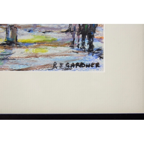 56 - REG GARDNER (BORN 1948). WINTER DAY. (d) oil on board, 36cm x 43cm, framed. (Subject to ARR  see Bu... 