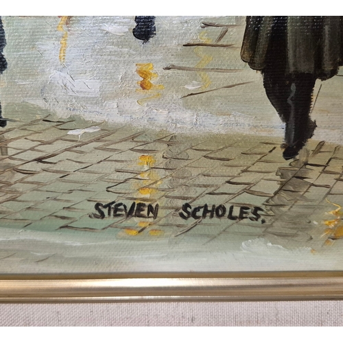 58 - STEVEN SCHOLES. MANCHESTER PICCADILLY STATION. oil on canvas, 75cm x 105cm, framed.