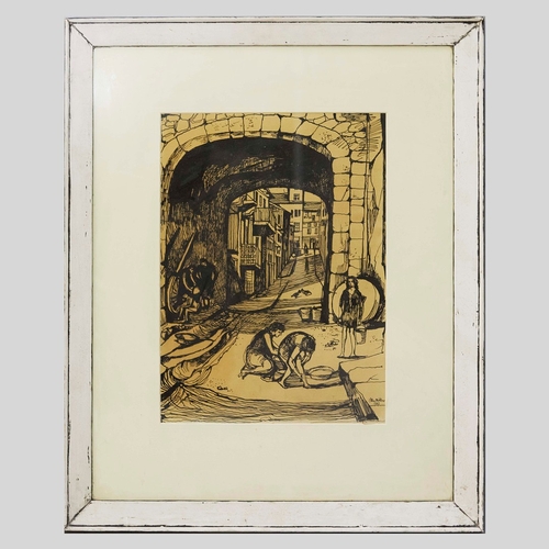 6 - JOHN MINTON (1917-1957). LA PORTE GENOISE, PORT VECCHIO, CORSICA 1947. (d) Indian ink, signed and da... 